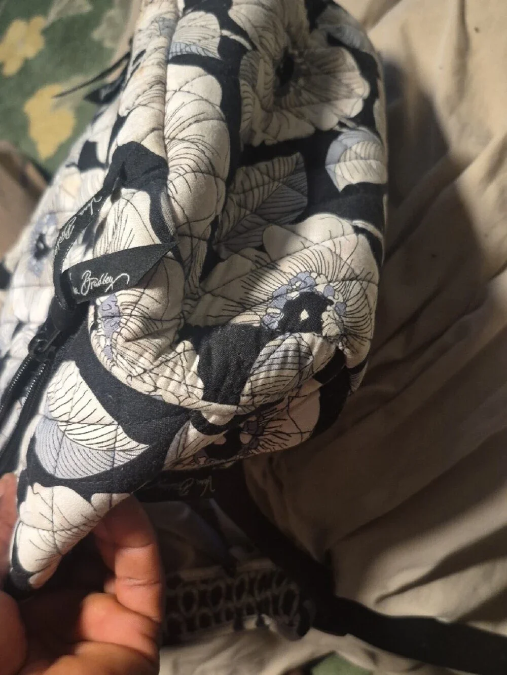 Vera Bradley Black and Cream Quilted Floral Backpack